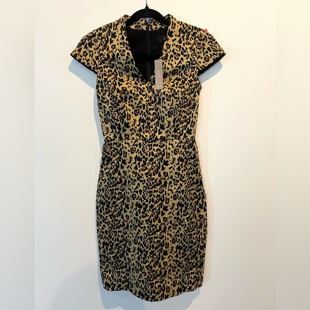 J Crew Leopard Denim V Dress short sleeve New size 00 petite